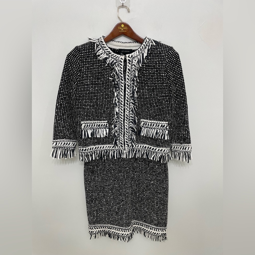 St. John Black and White Tweed Jacket and Skirt Set